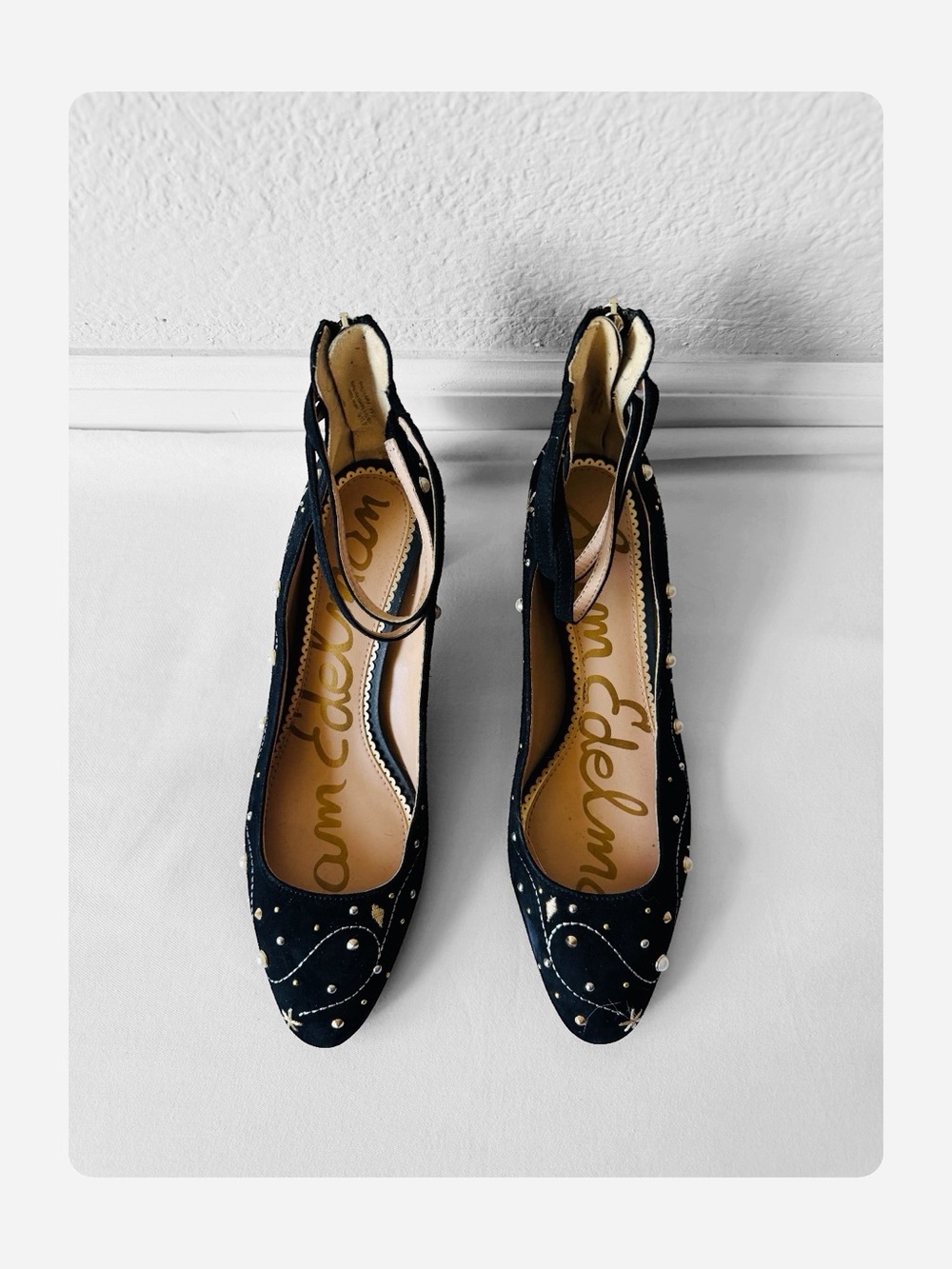 ★ Sam Edelman Lucien Embroidered Pearl Stud
Ankle Strap Pumps Black 9.5 ★ - Picture 3 of 16